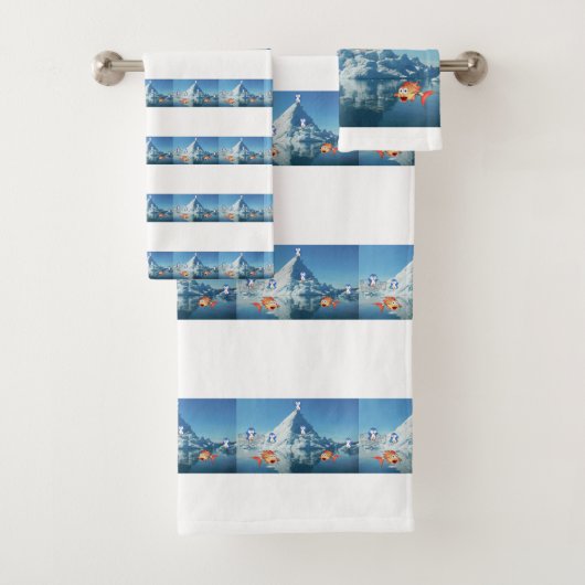バスルームのタオルがバレンタインデペンギンの魚をセット バスタオルセット (インサイチュ)