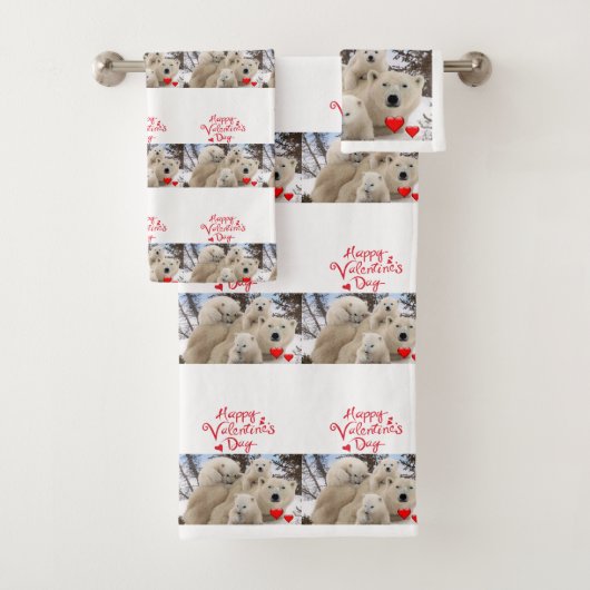 バスルームのタオルがバレンタインデーのホッキョクグマをセット バスタオルセット (インサイチュ)