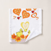 バスルームのタオルが黄色のアヒルのオレンジ色のハート バスタオルセット (ウォッシュタオル)