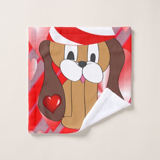 バスルームのタオルでバレンタインデーを設定する犬 バスタオルセット (ウォッシュタオル)