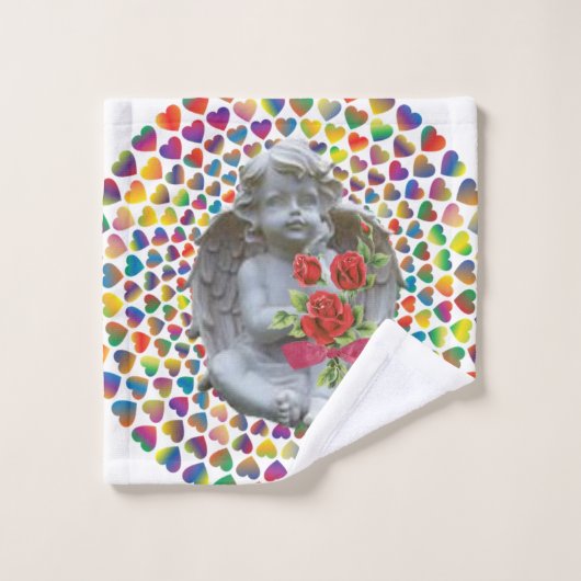 バスルームのタオルでバレンタインデーを飾る天使 バスタオルセット (ウォッシュタオル)