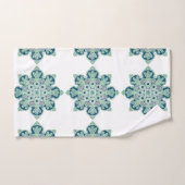 バスルームのタオルのセット、緑のメダリオンの白 バスタオルセット (ハンドタオル)