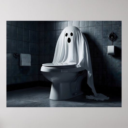バスルームのトイレで面白いハロウィーン幽霊 ポスター (正面)
