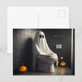 バスルームのトイレで面白いハロウィーン幽霊 ポストカード