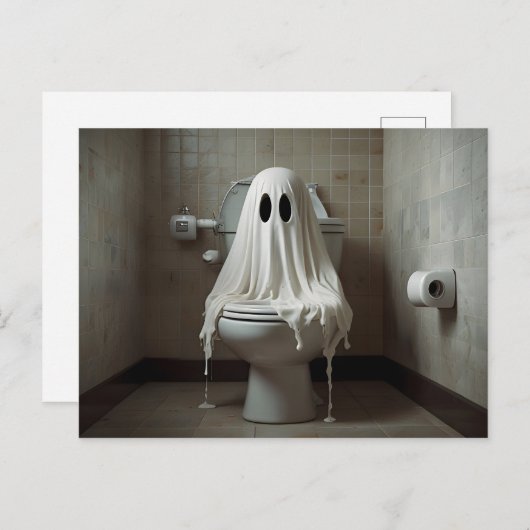 バスルームのトイレで面白いハロウィーン幽霊 ポストカード (正面/裏面)