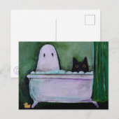 バスルームの幽霊と猫のかわいいアート ポストカード (正面/裏面)