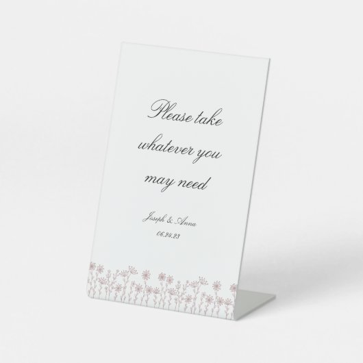 バスルームサインインピンク赤面ワイルドフラワー 台座サイン (正面)