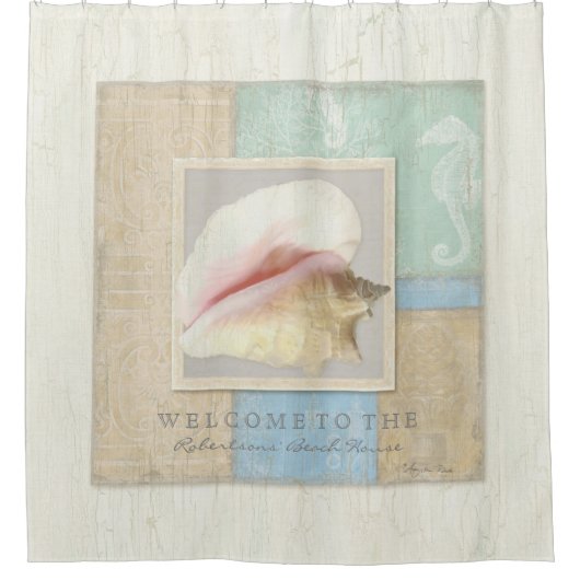 バスルームパーソナライズされたデコールビーチハウスシェルアート シャワーカーテン (正面)