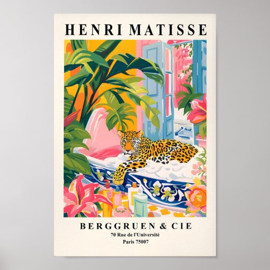 バスルームプリント、レオパードウォールアート、マクシマリズムHenri ポスター (正面)