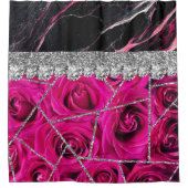 バスルーム内装デザインホームブラックグリッターマーブル シャワーカーテン (正面)