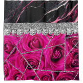 バスルーム内装デザインホームブラックグリッターマーブル シャワーカーテン (正面)