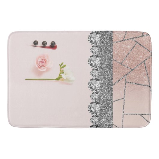 バスルーム内装デザインホームブラックグリッターマーブル バスマット (正面)