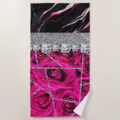 バスルーム内装デザインホームブラックグリッターマーブル ビーチタオル (正面)