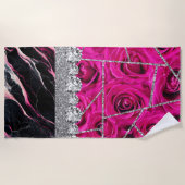 バスルーム内装デザインホームブラックグリッターマーブル ビーチタオル (正面)