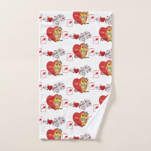 バスルーム用タオルがバレンタインのフクロウをヴィンテージ バスタオルセット (ハンドタオル)
