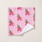 バスルーム用タオルがピンクリリーのフローラをセット バスタオルセット (ウォッシュタオル)