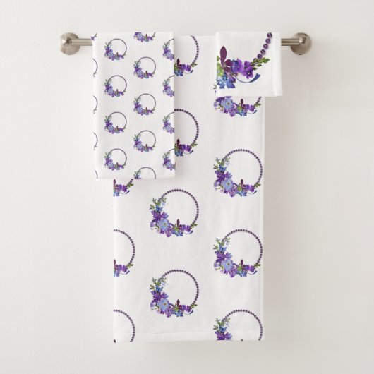 バスルーム用タオルが紫のフローラ バスタオルセット (インサイチュ)