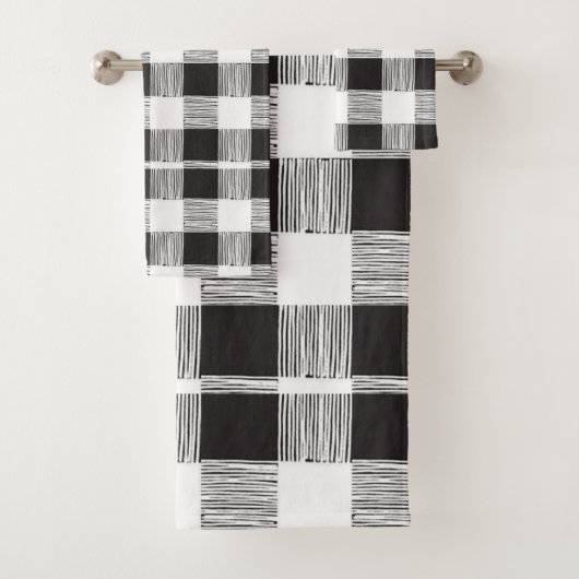 バスルーム用タオルで白黒の格子模様をセット バスタオルセット (インサイチュ)