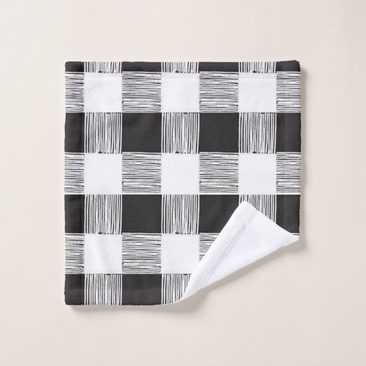 バスルーム用タオルで白黒の格子模様をセット バスタオルセット (ウォッシュタオル)