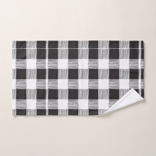 バスルーム用タオルで白黒の格子模様をセット バスタオルセット (ハンドタオル)