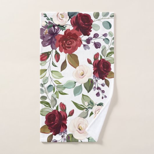 バスルーム用タオルのセット白バラ金ゴールド幾何学模様 バスタオルセット (ハンドタオル)