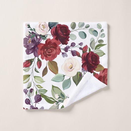 バスルーム用タオルのセット白バラ金ゴールド幾何学模様 バスタオルセット (ウォッシュタオル)