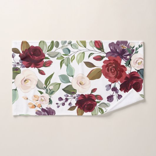 バスルーム用タオルのセット白バラ金ゴールド幾何学模様 バスタオルセット (ハンドタオル)