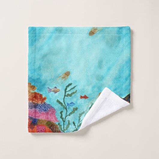 バスルーム航海のウォーターカラー海コーラルリーフ バスタオルセット (ウォッシュタオル)