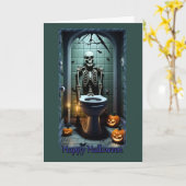 バスルーム・ユーモア・ハロウィーンカードのスケルトン カード (黄色い花)