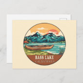 バスレイクカリフォルニアボート魚釣りエンブレム ポストカード (正面/裏面)