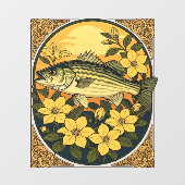 バスロックストライプのフィッシュと黄色のジャスミンの花 ウィンドウサイン (シート)