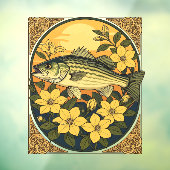 バスロックストライプのフィッシュと黄色のジャスミンの花 ウィンドウサイン (シート3)