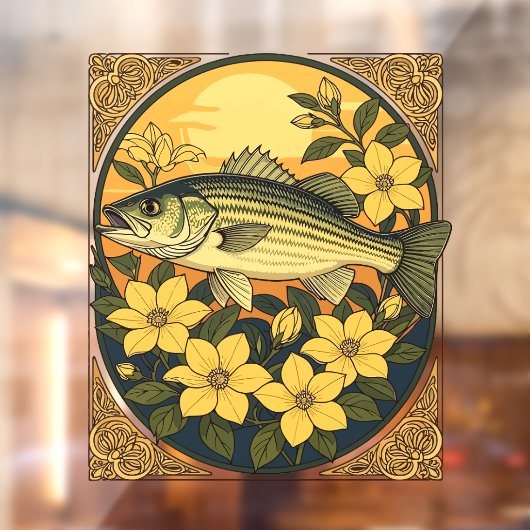 バスロックストライプのフィッシュと黄色のジャスミンの花 ウィンドウサイン (シート2)