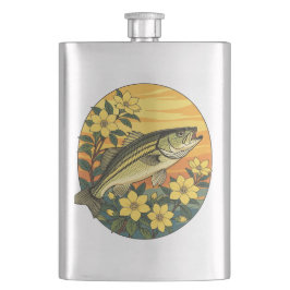 バスロックストライプのフィッシュと黄色のジャスミンの花 フラスク