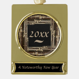 バスーンフレームのカスタムで顕著な新年 ゴールドプレートバナーオーナメント