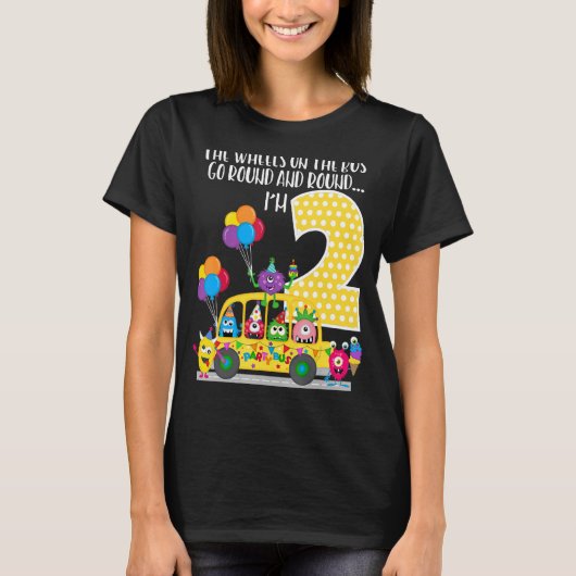 バス上の車輪2番目の誕生日2年Yrs古い家族 Tシャツ (正面)