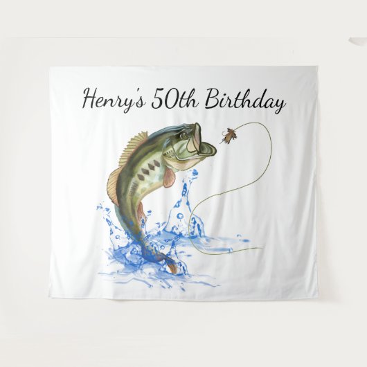 バス釣り50歳誕生日パーティー タペストリー (正面(横))