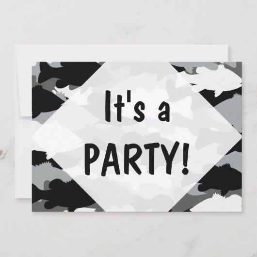 バス魚釣りブラック迷彩柄 招待状 (正面)