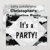 バス魚釣りブラック迷彩柄 招待状 (正面/裏面)