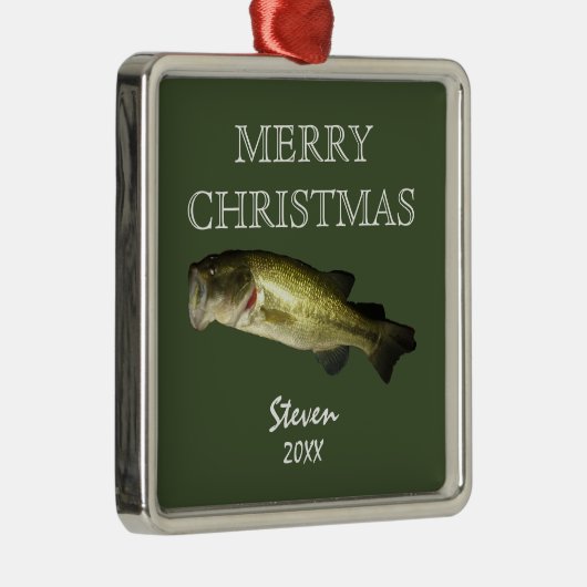 バス魚釣りメリークリスパーソナライズされたマスイア メタルオーナメント (右)