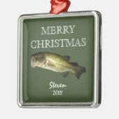 バス魚釣りメリークリスパーソナライズされたマスイア メタルオーナメント (左)