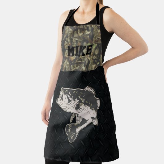 バス魚釣り迷彩柄の男性のネームスポーツ エプロン (インサイチュ)