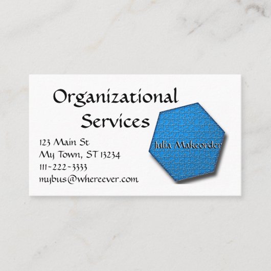 バス。カード – 六角ジグソーパズル入り青 名刺 (正面)
