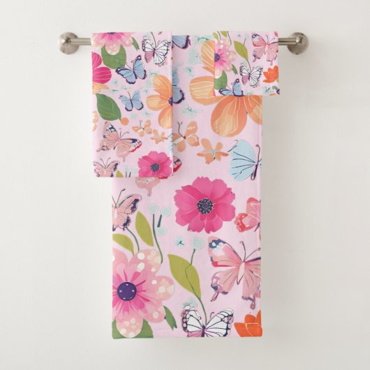 バス タオル 蝶々と花 ピンク (インサイチュ)