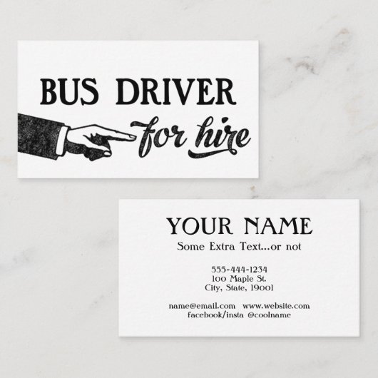 バス・ドライバーのビジネス・カードカッコいい- ヴィンテージ 名刺 (正面/裏面)