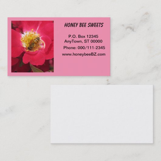 バス。Card - Honey Bee on Pink flower 名刺 (正面/裏面)