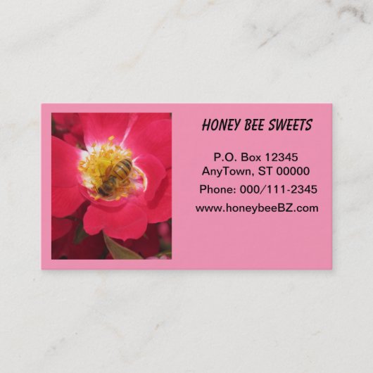 バス。Card - Honey Bee on Pink flower 名刺 (正面)