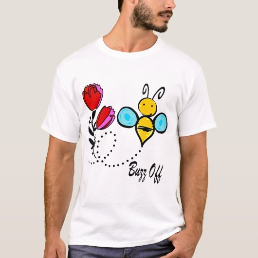 バズオフ – かわいいミツバチと花 Tシャツ (正面)