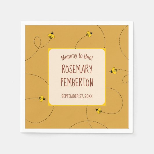 バズミミツバチ琥珀金ゴールドママへ蜂の赤ちゃんシャワー スタンダードカクテルナプキン (正面)