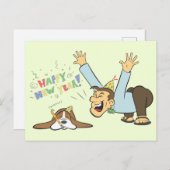 バセおもしろいットと男祝の新年の漫画 ポストカード (正面/裏面)